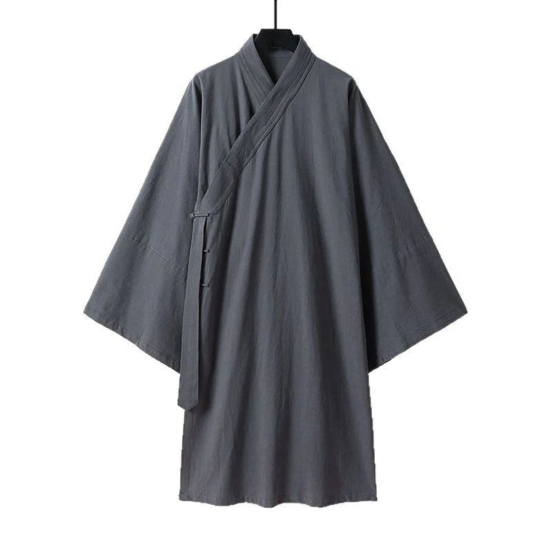 Unisex Asiatisch inspirierte Oversize-Kimono-Jacke mit Trompetenärmeln und kleinem Knebelverschluss Drune