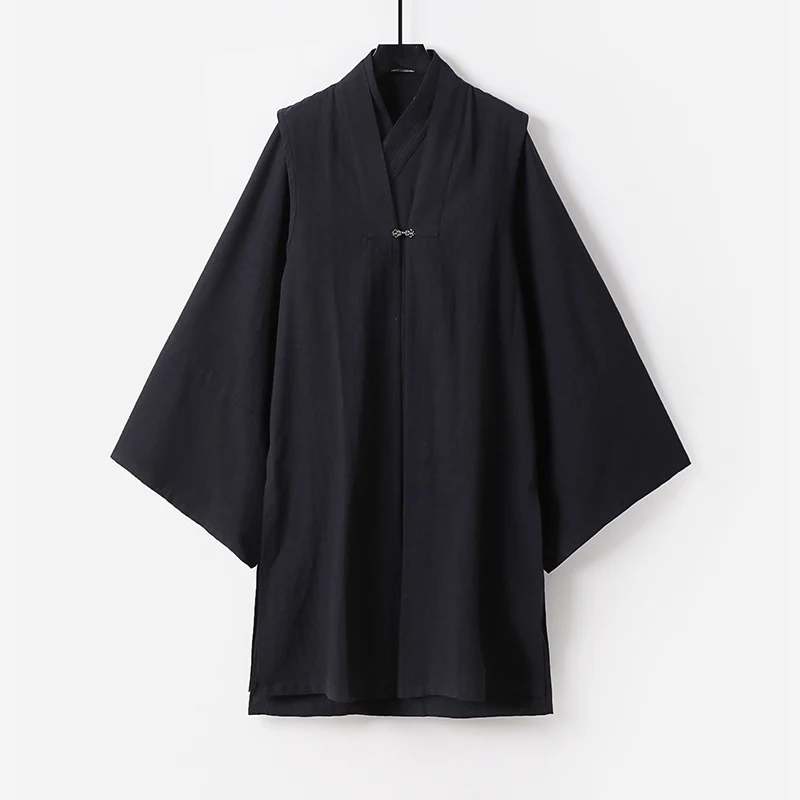 Unisex Asiatisch inspirierte Oversize-Kimono-Jacke mit Trompetenärmeln und kleinem Knebelverschluss Drune