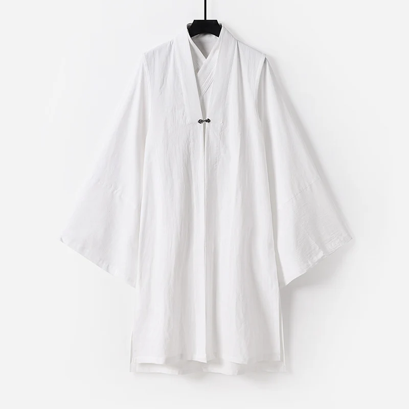 Unisex Asiatisch inspirierte Oversize-Kimono-Jacke mit Trompetenärmeln und kleinem Knebelverschluss Drune