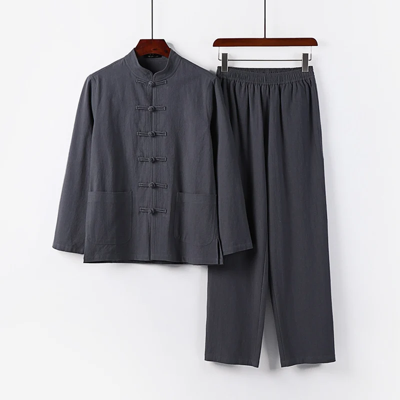 Herren Zweiteiliges Leinen-Baumwoll Loungewear-Set Drune