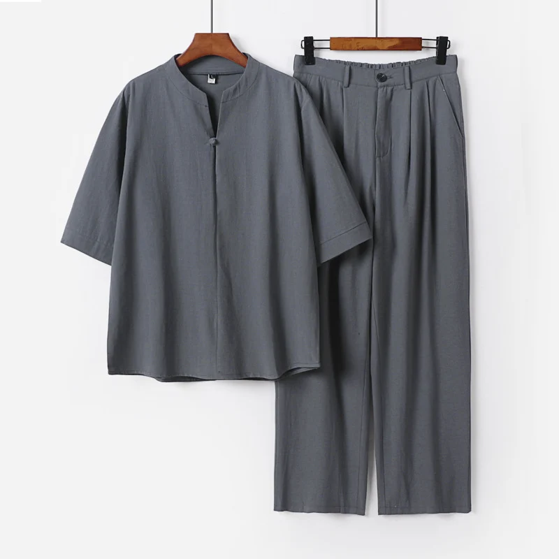 Herren Zweiteiliges Leichtes Freizeitset mit Stehkragen und elastischer Bundhose Drune