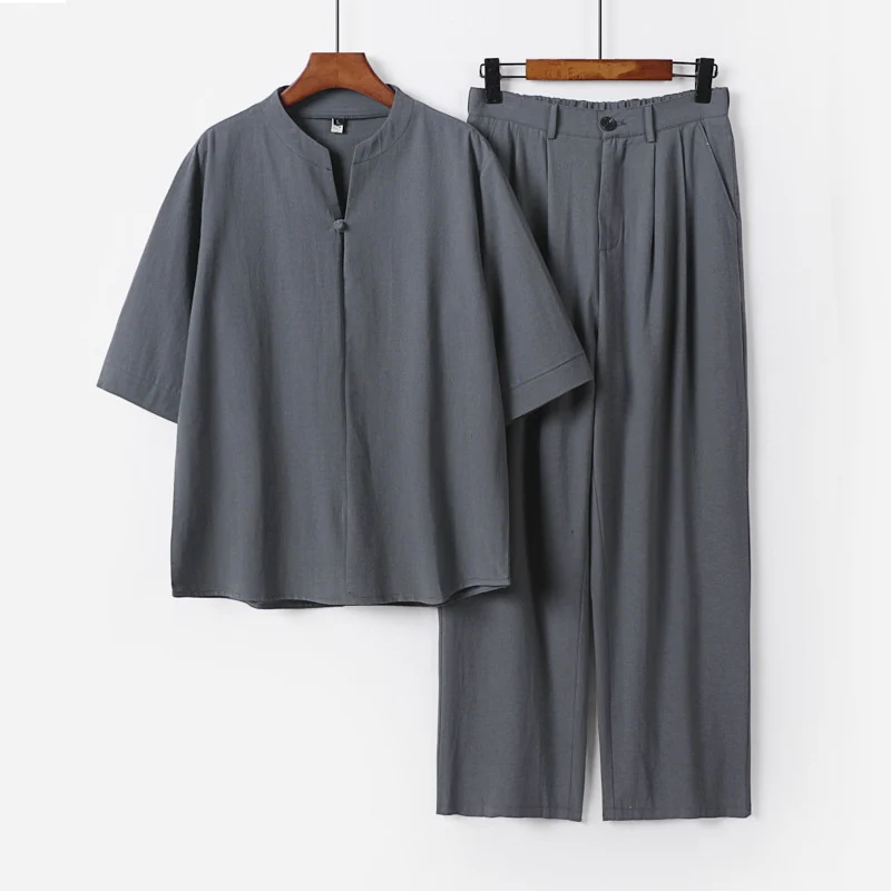 Herren Zweiteiliges Leichtes Freizeitset mit Stehkragen und elastischer Bundhose Drune