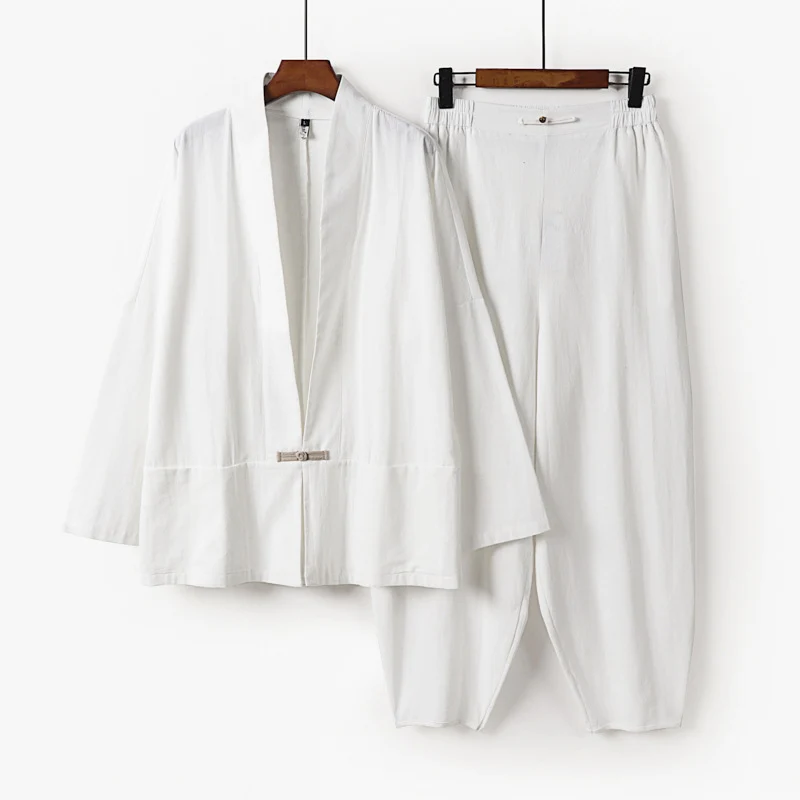 Herren Zen-Relax-Set mit offener Kimono-Jacke, dekorativem Knebelverschluss und tapered Harem-Joggpants Drune