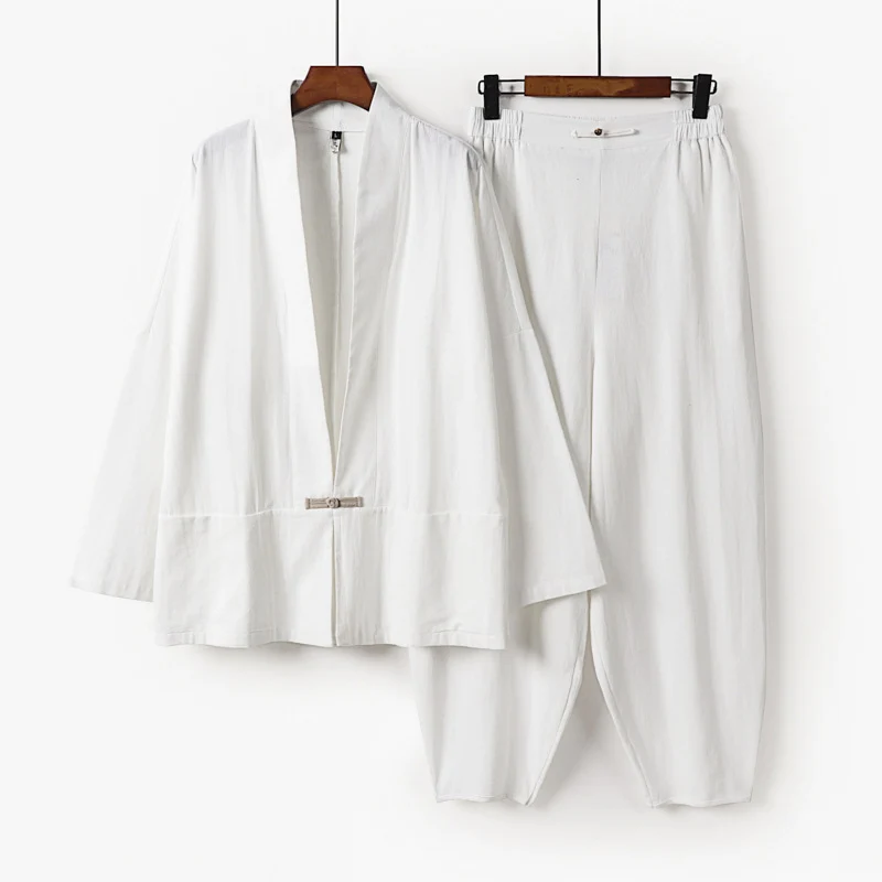 Herren Zen-Relax-Set mit offener Kimono-Jacke, dekorativem Knebelverschluss und tapered Harem-Joggpants Drune
