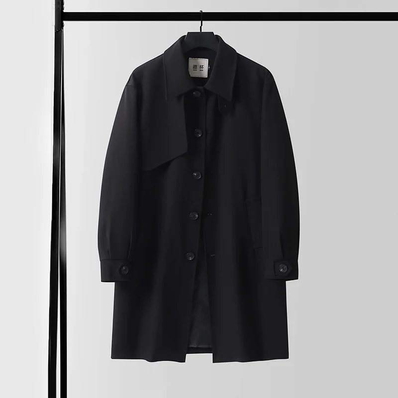 Herren Zeitloser Wollmix-Mantel mit asymmetrischer Sturmklappe und geradem Schnitt Drune