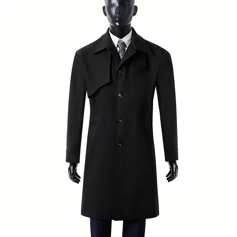 Herren Zeitloser Wollmix-Mantel mit asymmetrischer Sturmklappe und geradem Schnitt Drune