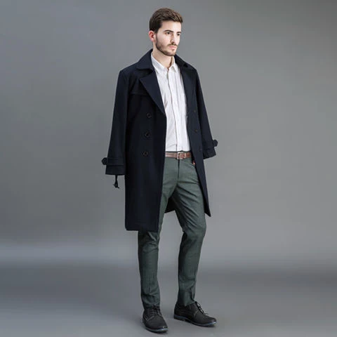 Herren Wollmantel im Trench-Look mit doppelter Knopfleiste und Schalkragen Drune