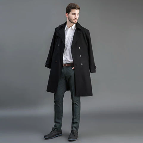 Herren Wollmantel im Trench-Look mit doppelter Knopfleiste und Schalkragen Drune