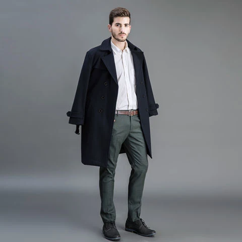Herren Wollmantel im Trench-Look mit doppelter Knopfleiste und Schalkragen Drune