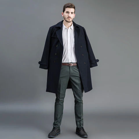 Herren Wollmantel im Trench-Look mit doppelter Knopfleiste und Schalkragen Drune