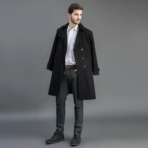 Herren Wollmantel im Trench-Look mit doppelter Knopfleiste und Schalkragen Drune