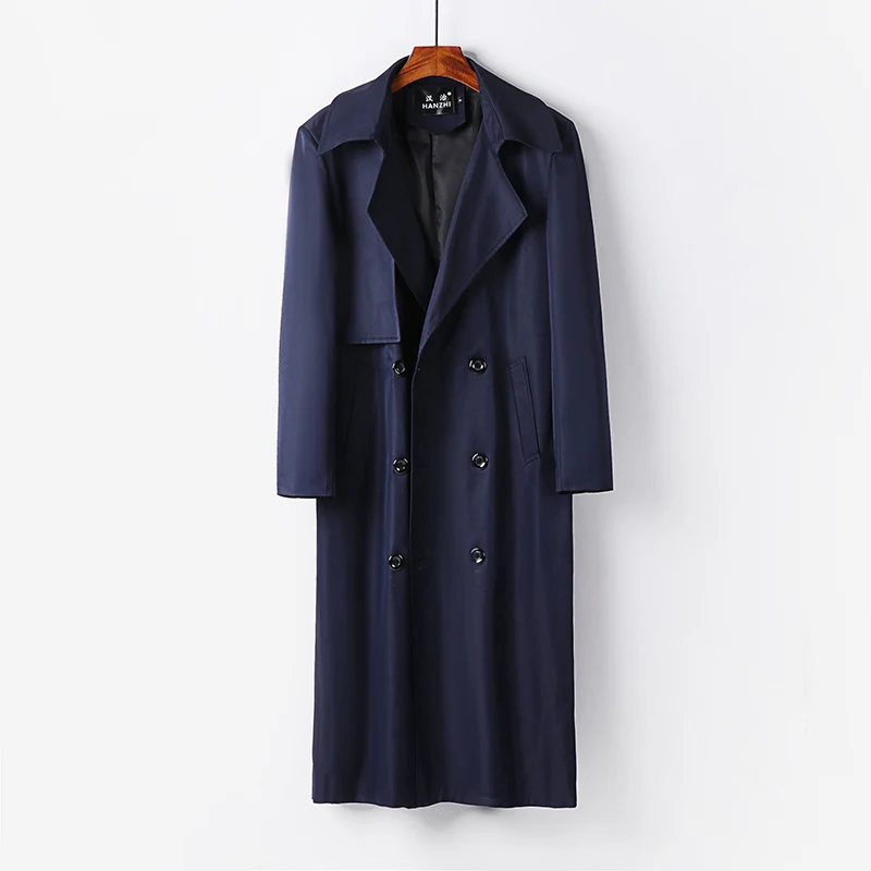 Herren Wasserabweisender Langtrenchcoat mit Taillengürtel und markantem Schalkragen Drune