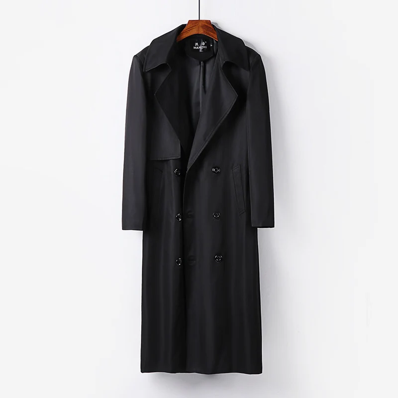 Herren Wasserabweisender Langtrenchcoat mit Taillengürtel und markantem Schalkragen Drune