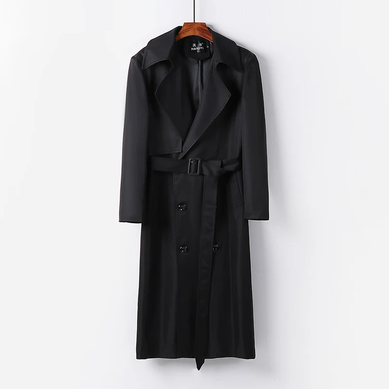 Herren Wasserabweisender Langtrenchcoat mit Taillengürtel und markantem Schalkragen Drune