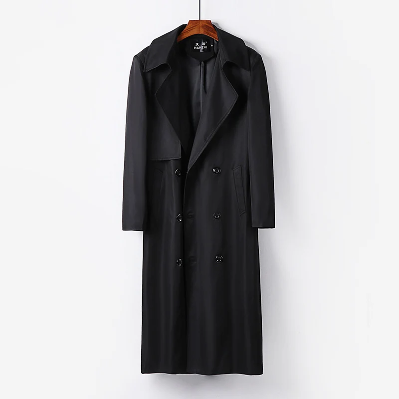 Herren Wasserabweisender Langtrenchcoat mit Taillengürtel und markantem Schalkragen Drune