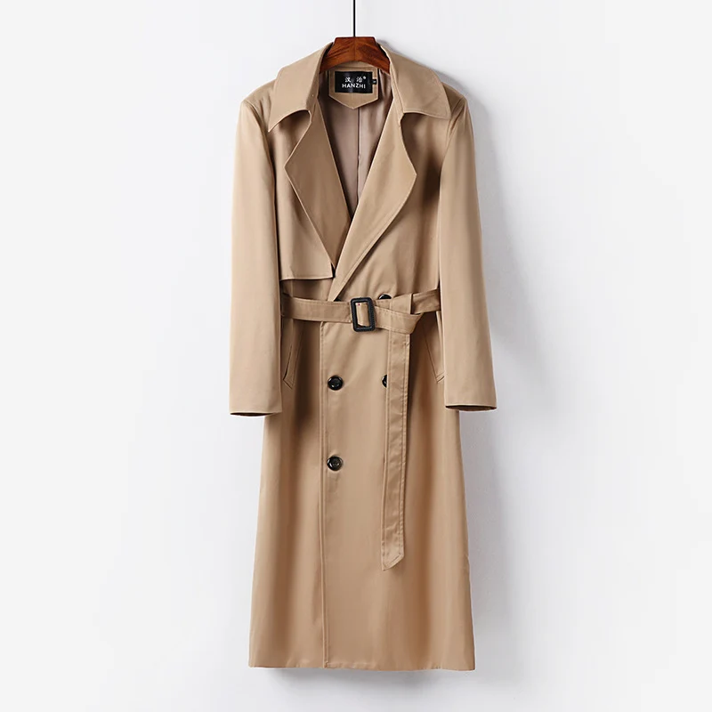 Herren Wasserabweisender Langtrenchcoat mit Taillengürtel und markantem Schalkragen Drune