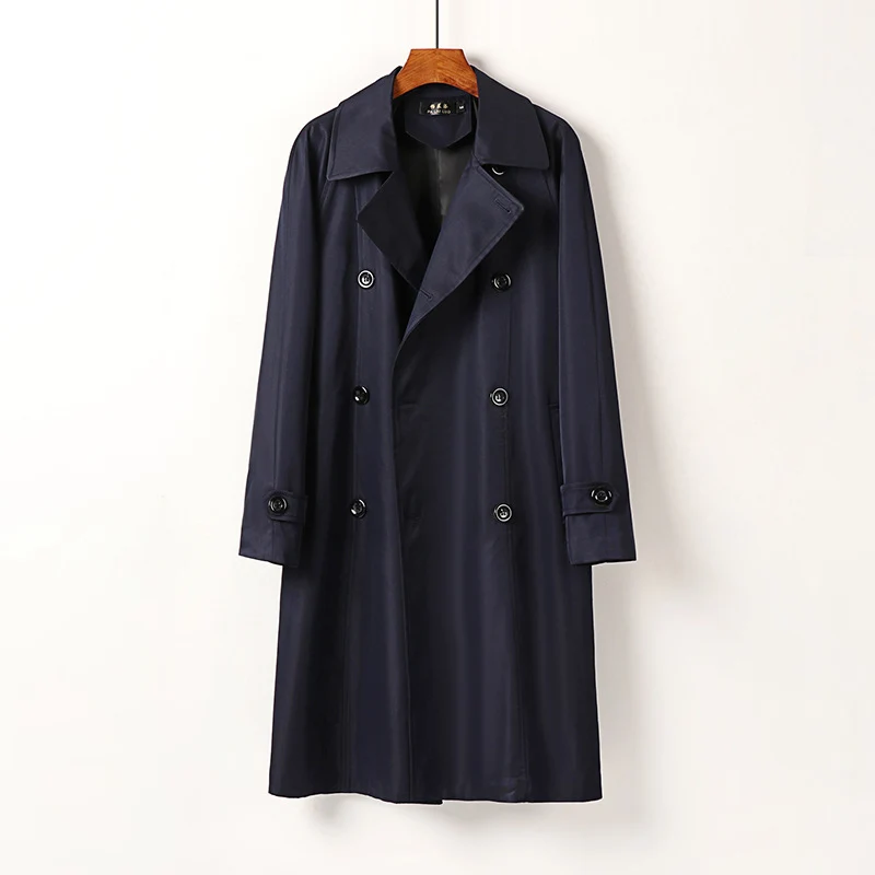Herren Wasserabweisender Doppelreihiger Trenchcoat mit breitem Revers und knieumspielender Länge Drune