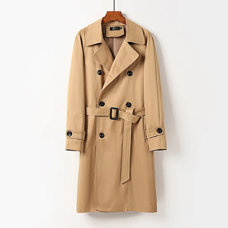 Herren Wasserabweisender Doppelreihiger Trenchcoat mit breitem Revers und knieumspielender Länge Drune