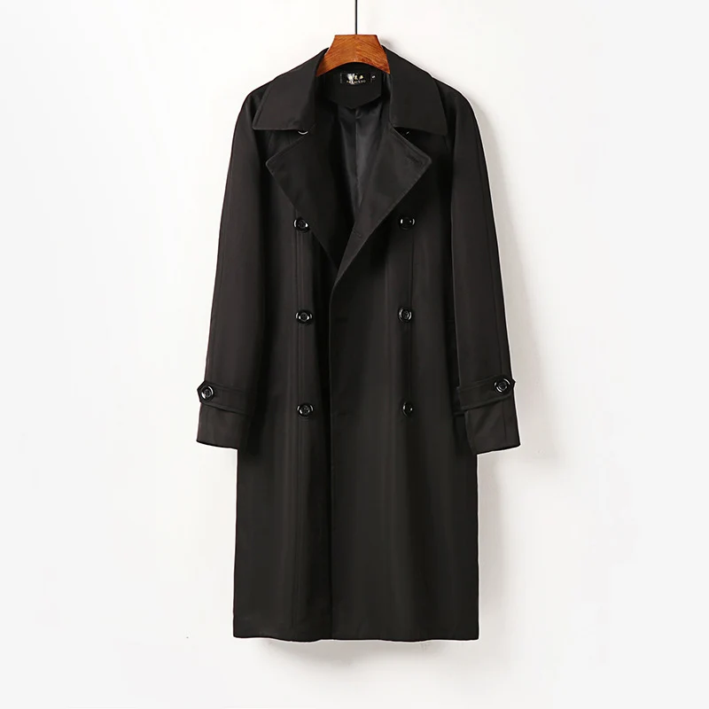 Herren Wasserabweisender Doppelreihiger Trenchcoat mit breitem Revers und knieumspielender Länge Drune