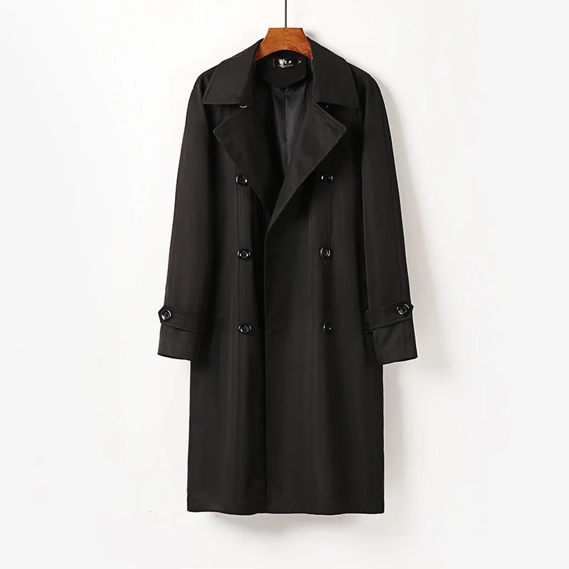 Herren Wasserabweisender Doppelreihiger Trenchcoat mit breitem Revers und knieumspielender Länge Drune