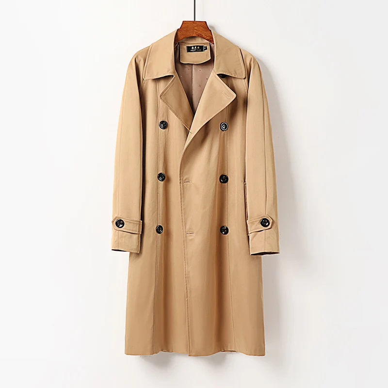Herren Wasserabweisender Doppelreihiger Trenchcoat mit breitem Revers und knieumspielender Länge Drune