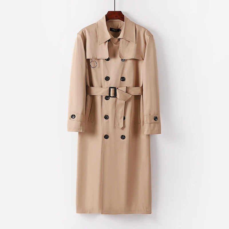 Herren Wasserabweisender Doppelreihiger Trenchcoat mit Bindegürtel und Cape-Detail Drune