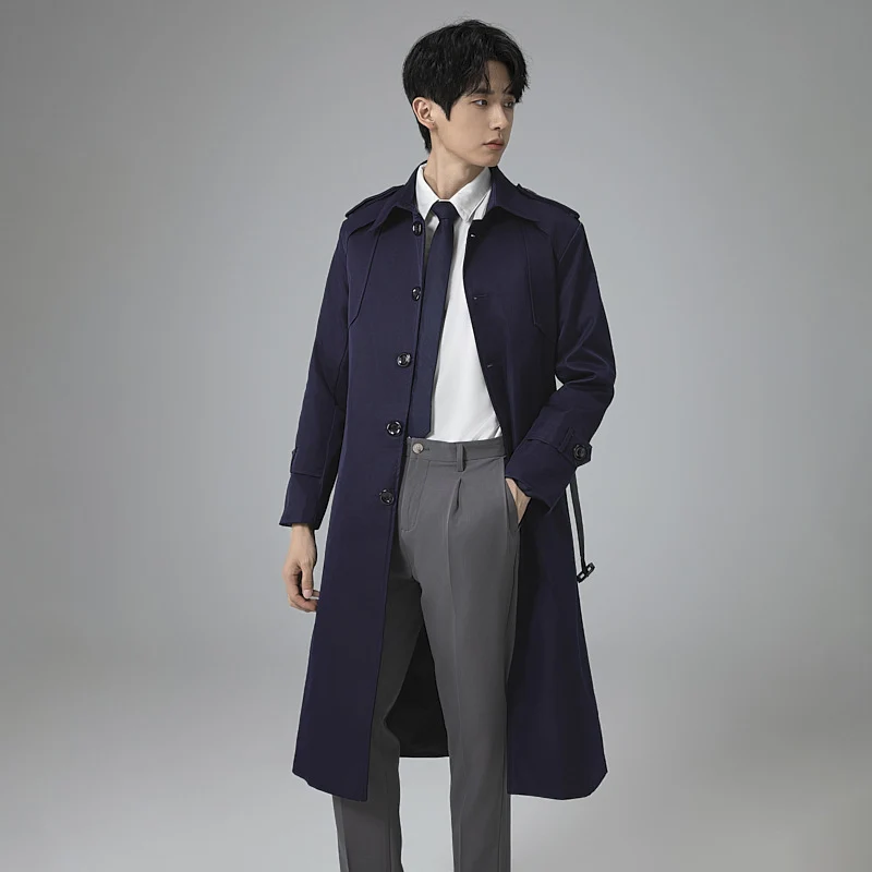 Herren Trenchcoat mit Taillengürtel, Schulterklappen und klassischer Knopfleiste Drune