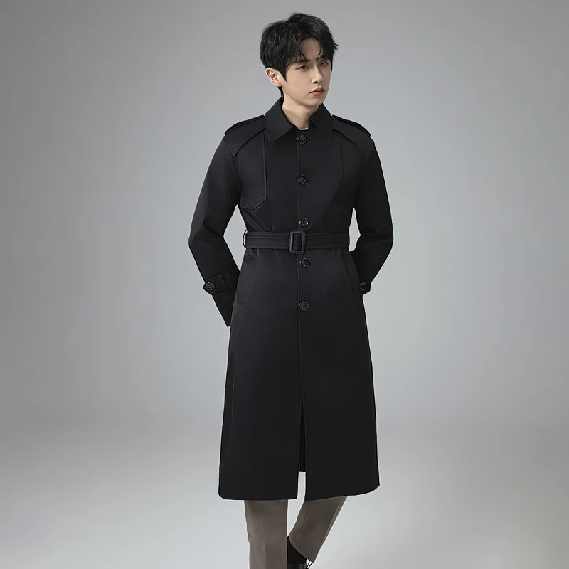 Herren Trenchcoat mit Taillengürtel, Schulterklappen und klassischer Knopfleiste Drune