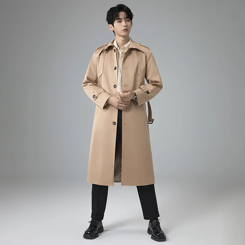 Herren Trenchcoat mit Taillengürtel, Schulterklappen und klassischer Knopfleiste Drune