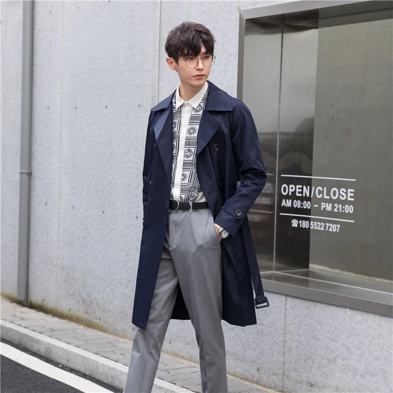 Herren Trenchcoat mit Doppelreiher und tailliertem Schnitt Drune