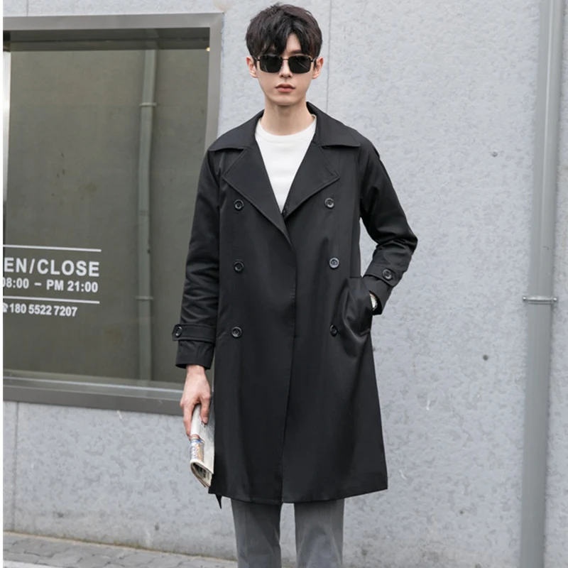 Herren Trenchcoat mit Doppelreiher und tailliertem Schnitt Drune