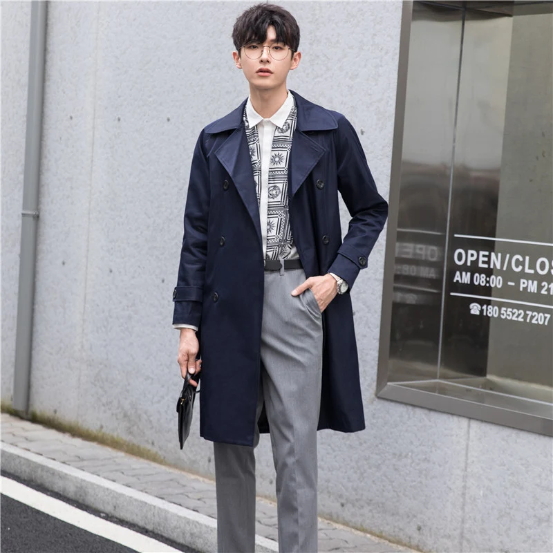 Herren Trenchcoat mit Doppelreiher und tailliertem Schnitt Drune