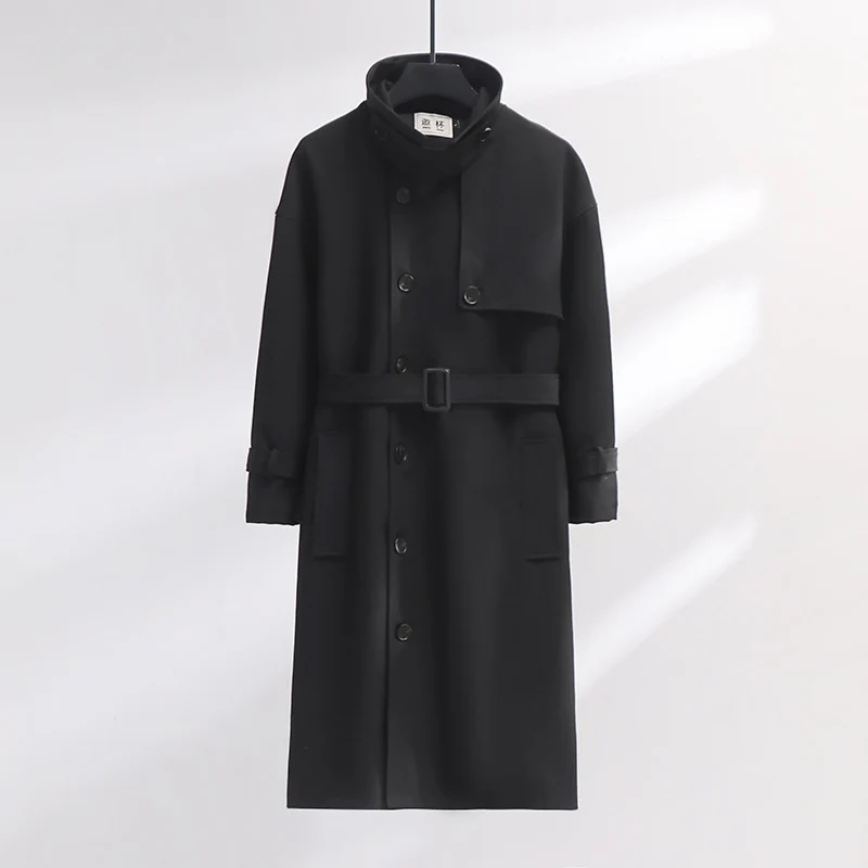 Herren Trenchcoat im modernen Wollmix mit Taillengürtel, Schalkragen und aufgesetzten Taschen Drune