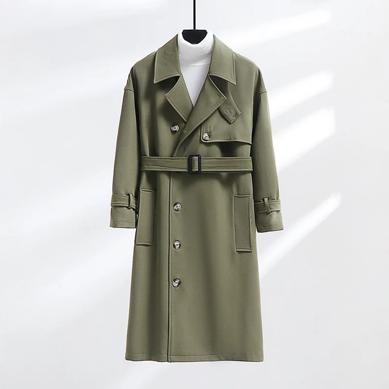 Herren Trenchcoat im modernen Wollmix mit Taillengürtel, Schalkragen und aufgesetzten Taschen Drune