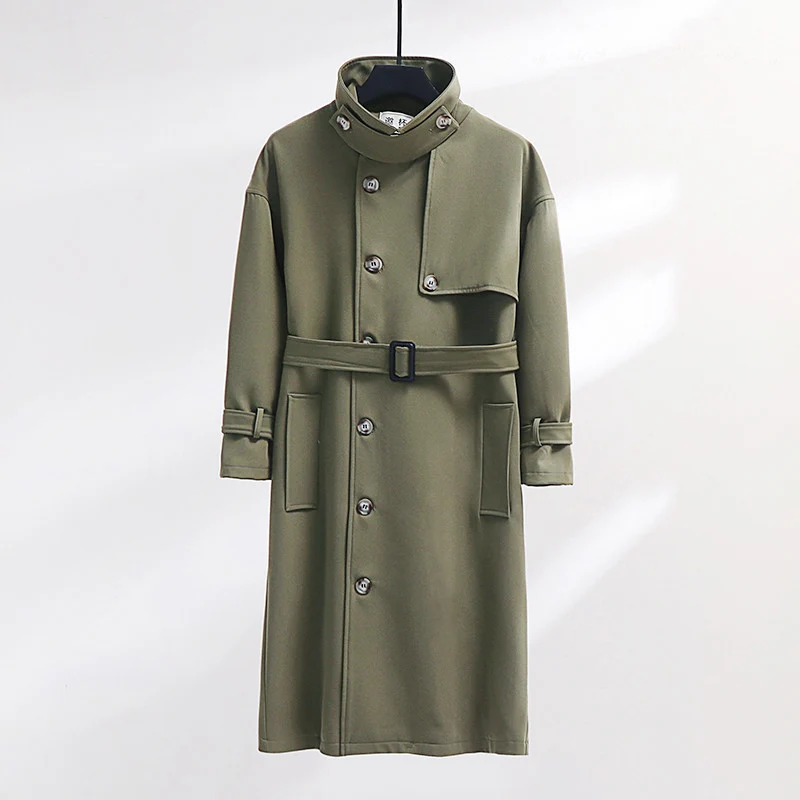 Herren Trenchcoat im modernen Wollmix mit Taillengürtel, Schalkragen und aufgesetzten Taschen Drune