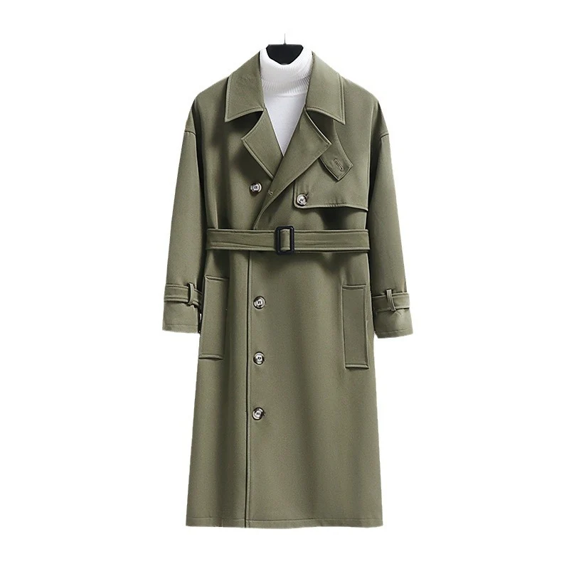 Herren Trenchcoat im modernen Wollmix mit Taillengürtel, Schalkragen und aufgesetzten Taschen Drune
