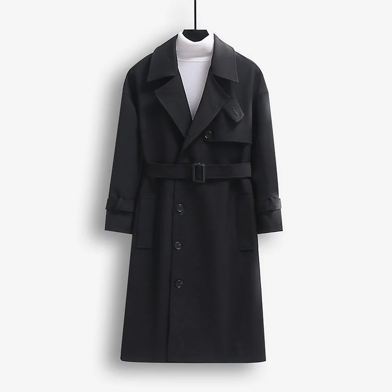 Herren Trenchcoat im modernen Wollmix mit Taillengürtel, Schalkragen und aufgesetzten Taschen Drune