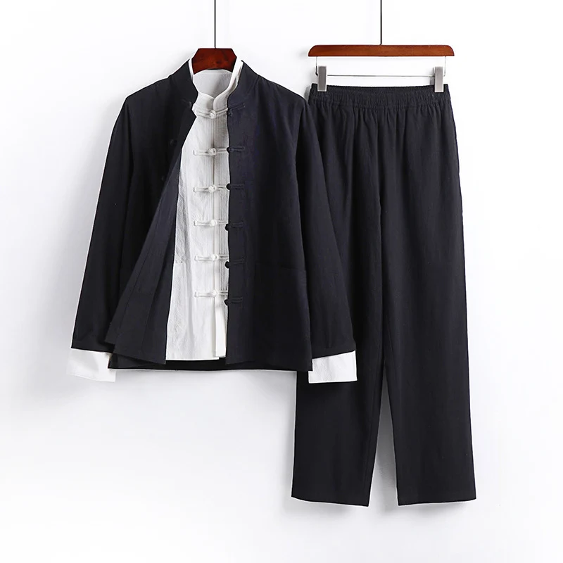 Herren Traditionsinspiriertes Kimono-Loungewear-Set mit Mandarinkragen Knotenverschluss und gerader Bundhose Drune
