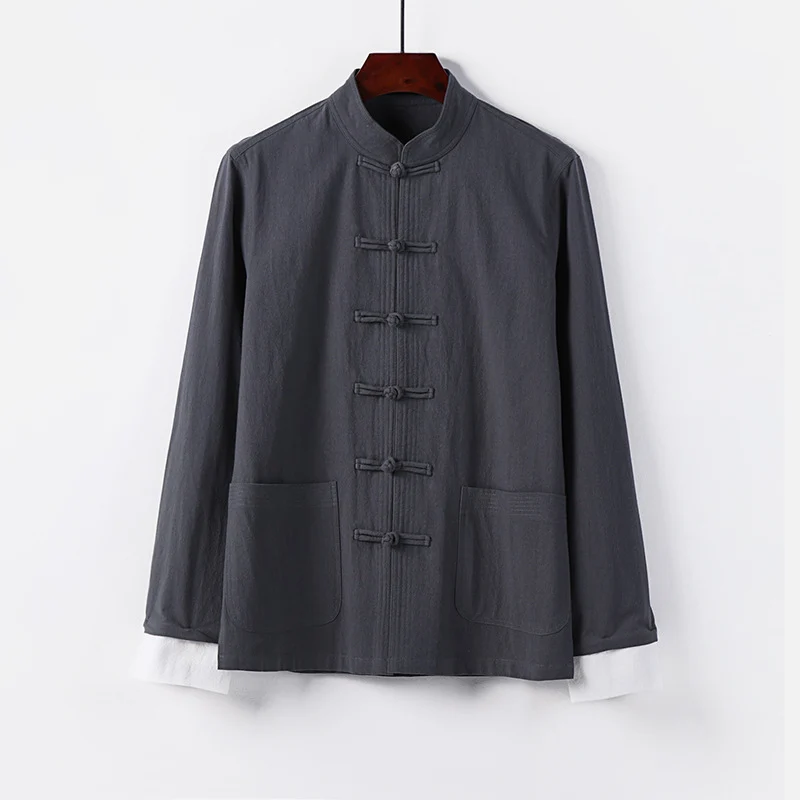 Herren Traditionelle chinesische Tang-Jacke mit Stehkragen und Knotenverschlüssen Drune