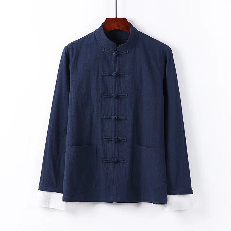 Herren Traditionelle chinesische Tang-Jacke mit Stehkragen und Knotenverschlüssen Drune