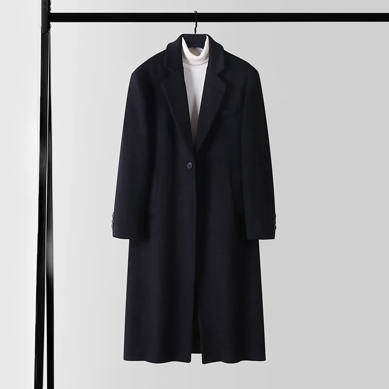 Herren Taillierter Wollmix-Longcoat mit Schalkragen und Ein-Knopf-Verschluss Drune