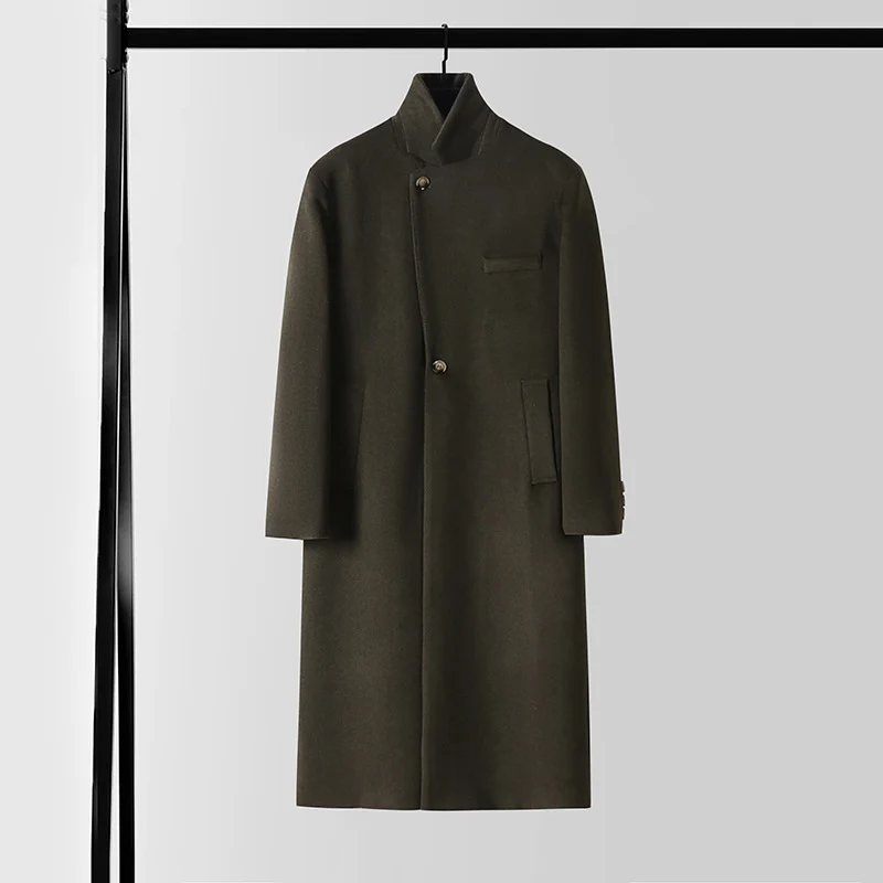 Herren Taillierter Wollmix-Longcoat mit Schalkragen und Ein-Knopf-Verschluss Drune