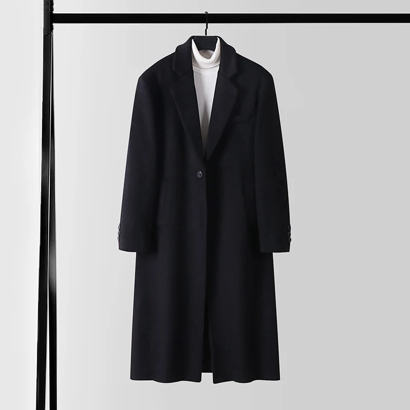 Herren Taillierter Wollmix-Longcoat mit Schalkragen und Ein-Knopf-Verschluss Drune