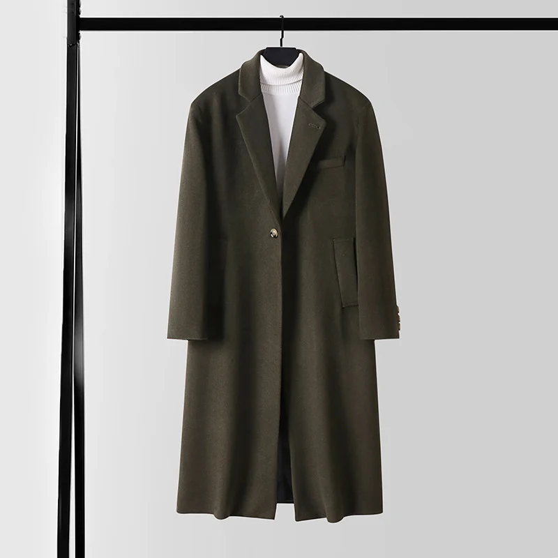 Herren Taillierter Wollmix-Longcoat mit Schalkragen und Ein-Knopf-Verschluss Drune