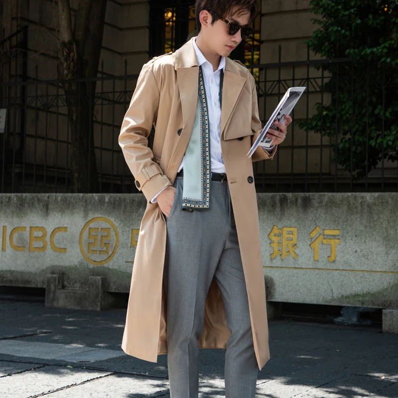 Herren Taillierter Trenchcoat aus wasserabweisendem Twill mit doppelreihiger Knopfleiste Drune