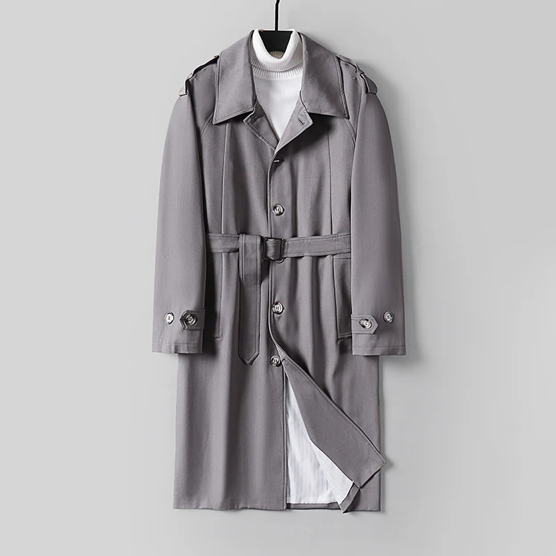Herren Schlichter Twill-Trenchcoat mit verstellbarem Taillengürtel und Schulterpatten Drune