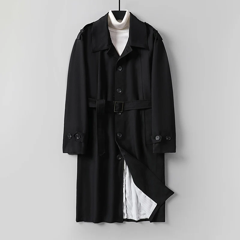 Herren Schlichter Twill-Trenchcoat mit verstellbarem Taillengürtel und Schulterpatten Drune