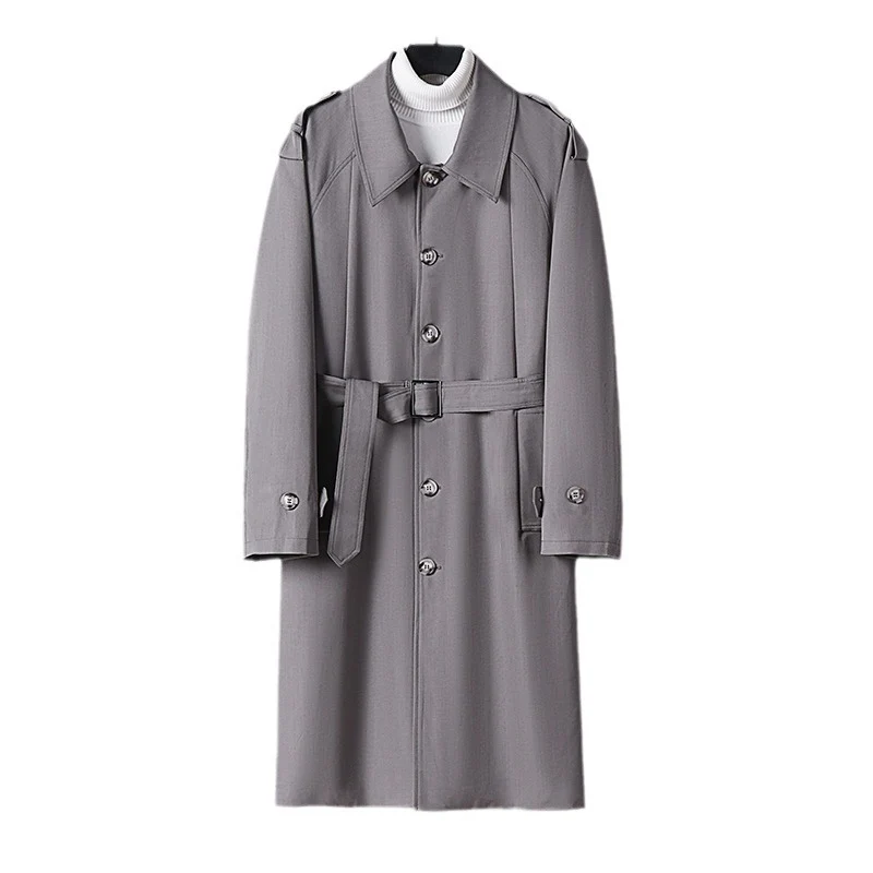 Herren Schlichter Twill-Trenchcoat mit verstellbarem Taillengürtel und Schulterpatten Drune