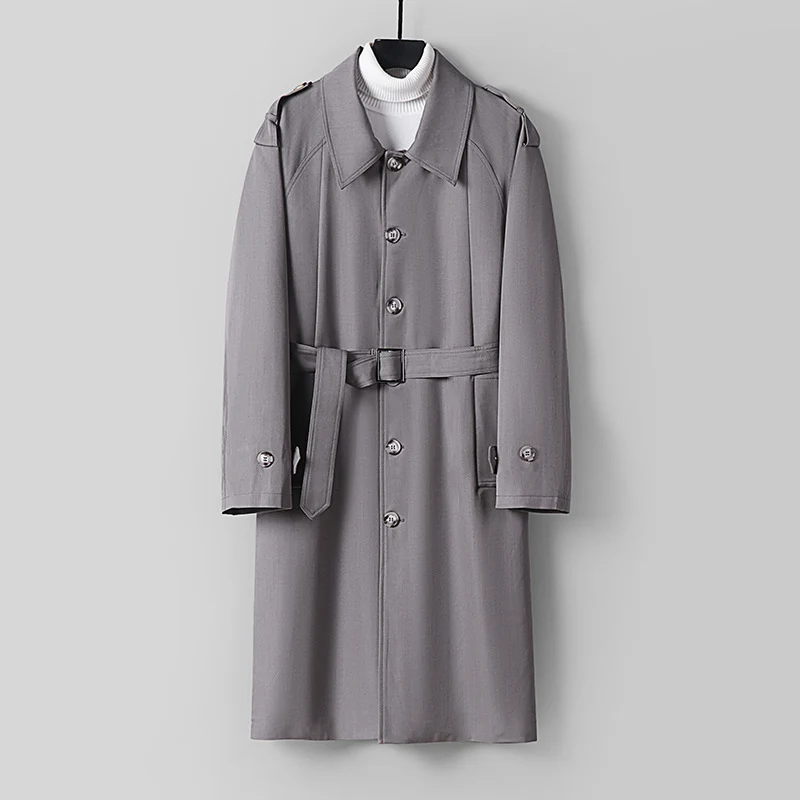 Herren Schlichter Twill-Trenchcoat mit verstellbarem Taillengürtel und Schulterpatten Drune
