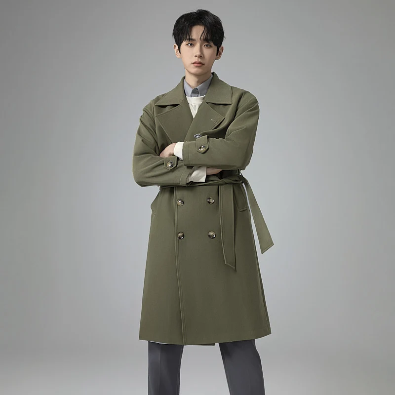 Herren Oversized Doppelreihiger Wollmix-Trenchcoat mit Schalkragen und Überschlagblende Drune